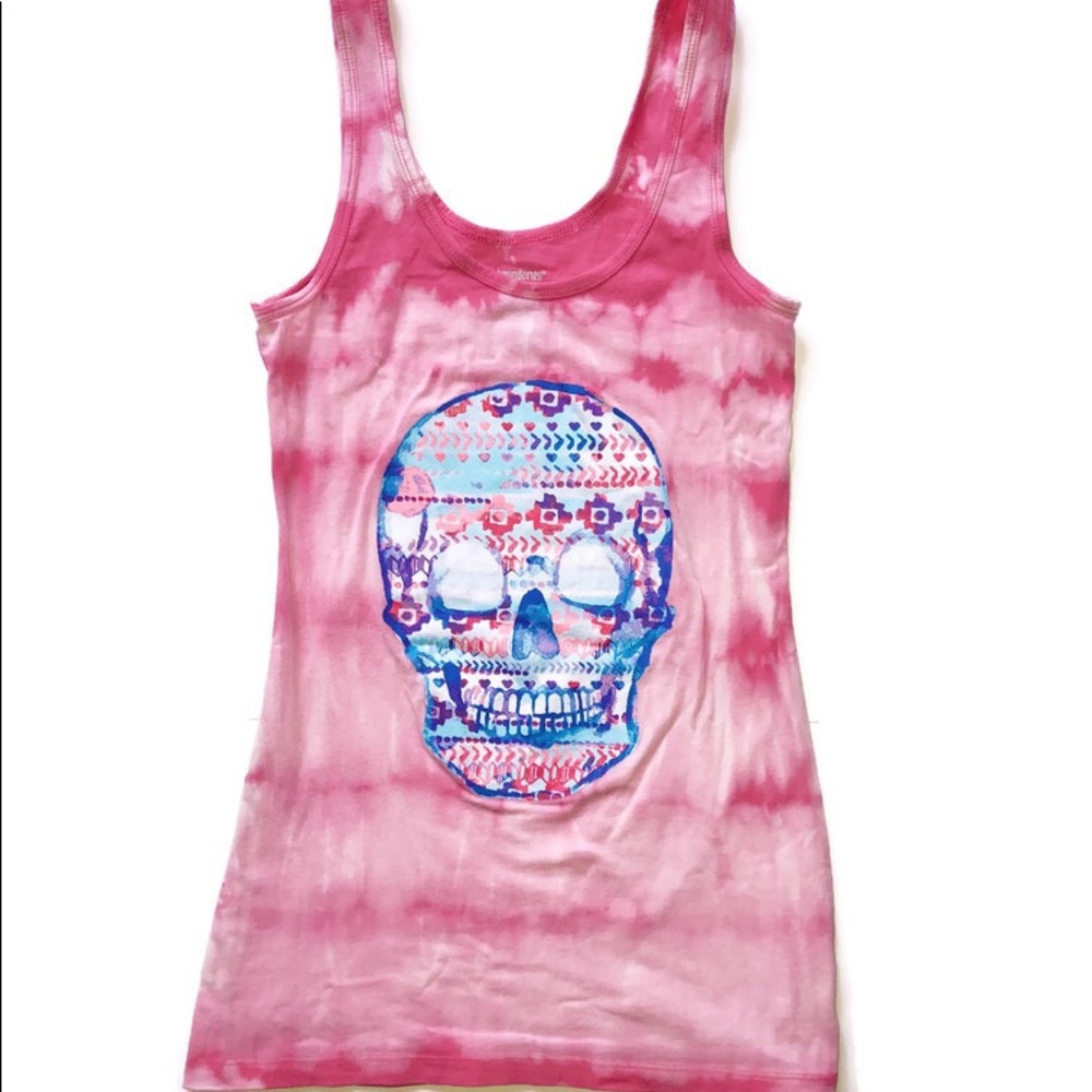 No Boundaries Custom Skull Bleach Dye Tank Top Medium Upcycled